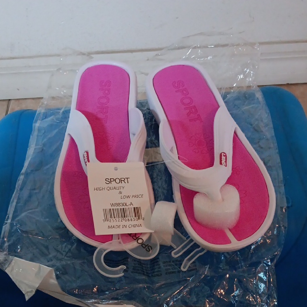 Sport Pink and White Flip Flops